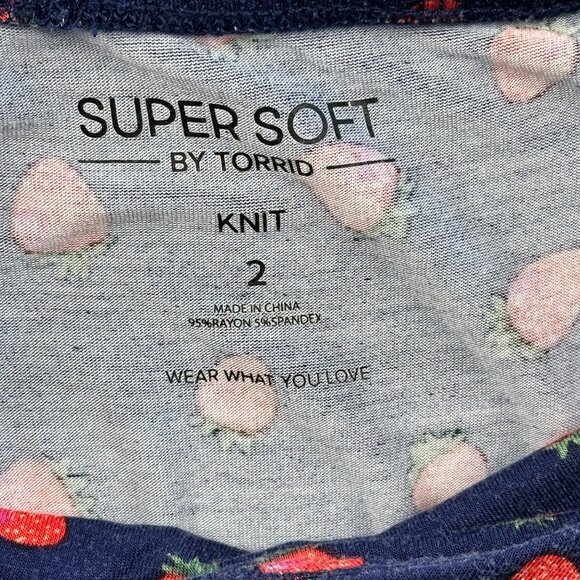 Torrid Womens Mini Romper Strawberry Print Navy Blue 2X Super Soft Knit Pockets - Picture 4 of 14